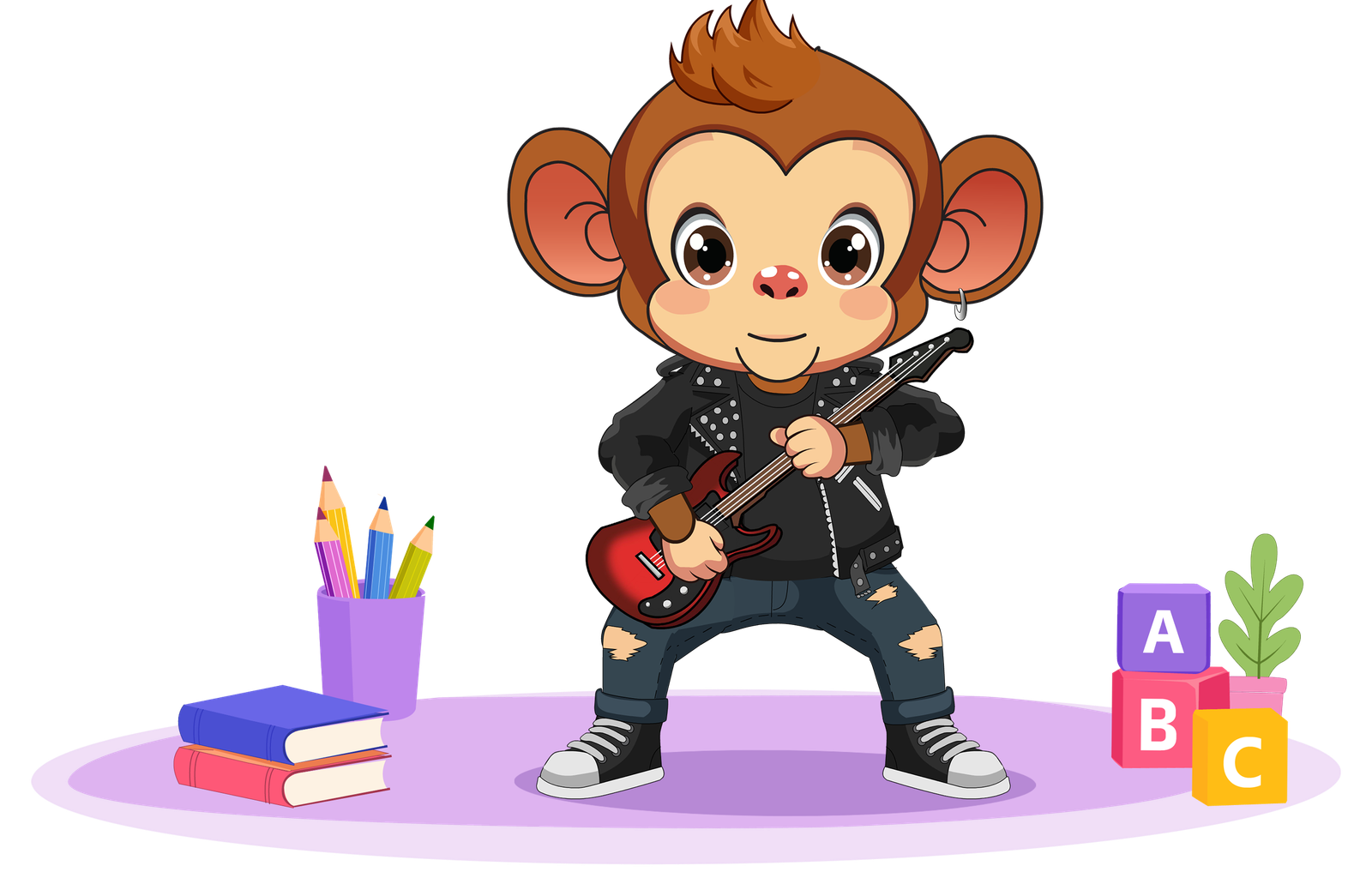 Rockstar Monkey character playing electric guitar