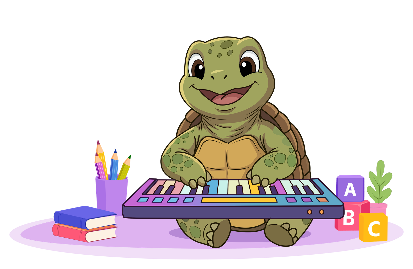 Tortoise character playing a keyboard